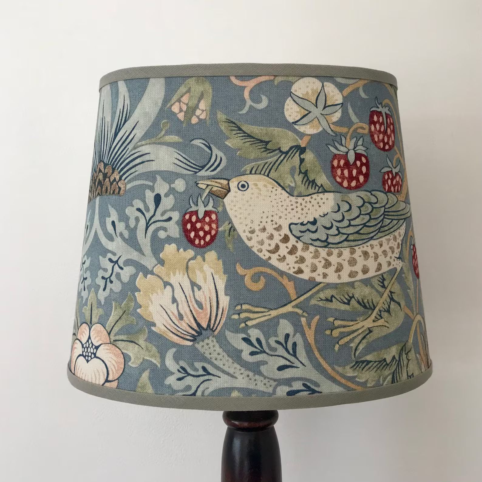 William Morris Strawberry Thief Slate - Small Handmade Oval Lampshade Table Lamp | Etsy (US)