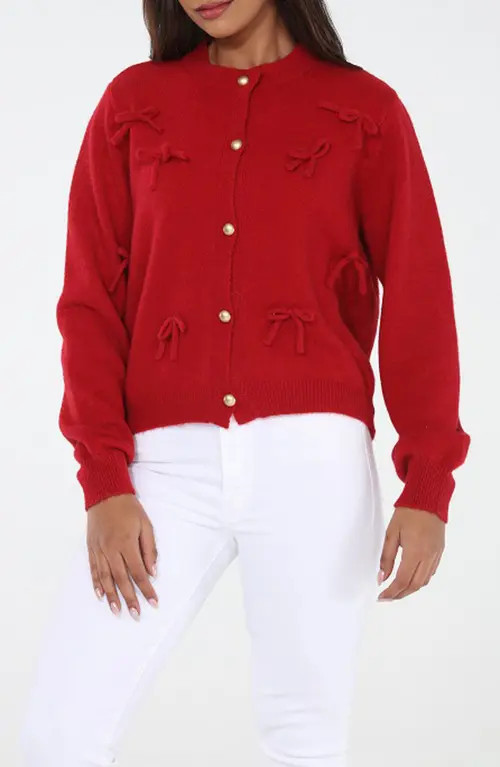 RAIN AND ROSE Tiny Bow Cardigan in Red at Nordstrom, Size Large | Nordstrom
