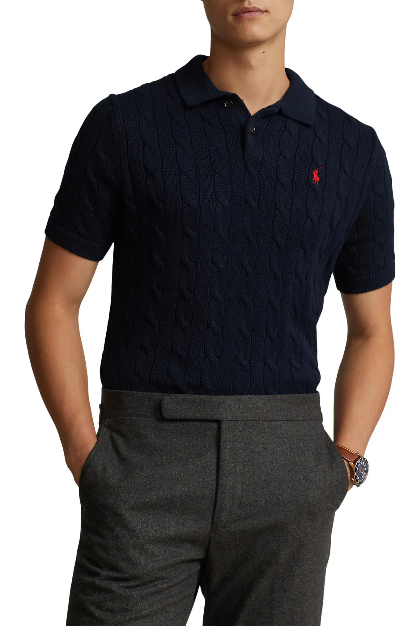 Polo Ralph Lauren Cable-Knit Cotton Polo Sweater (Men) | Nordstrom | Nordstrom
