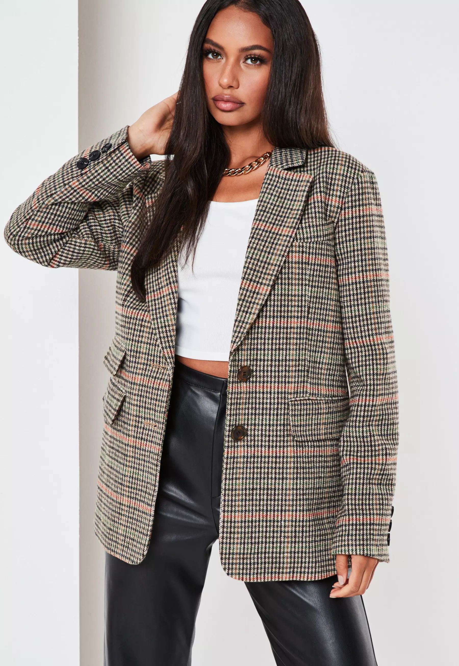 Brown Plaid Boyfriend Blazer Coat | Missguided (US & CA)