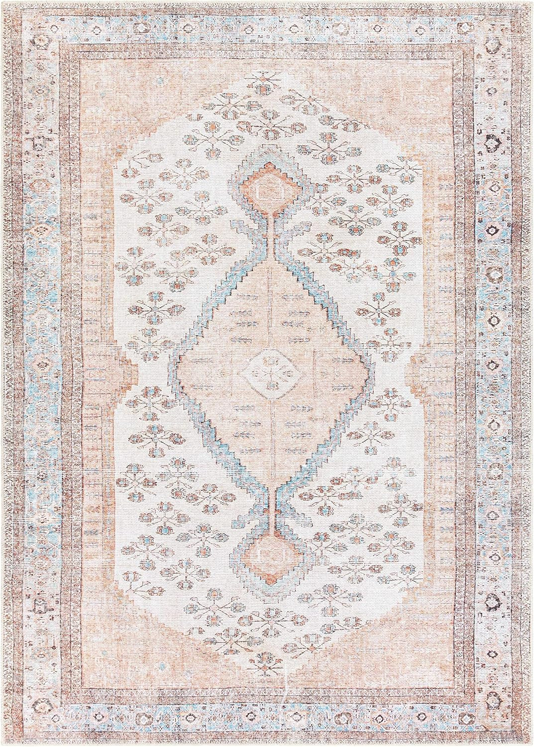 Moora Machine Washable Area Rug - Oriental Persian Medallion Pattern - Bohemian Floral Living Roo... | Amazon (US)