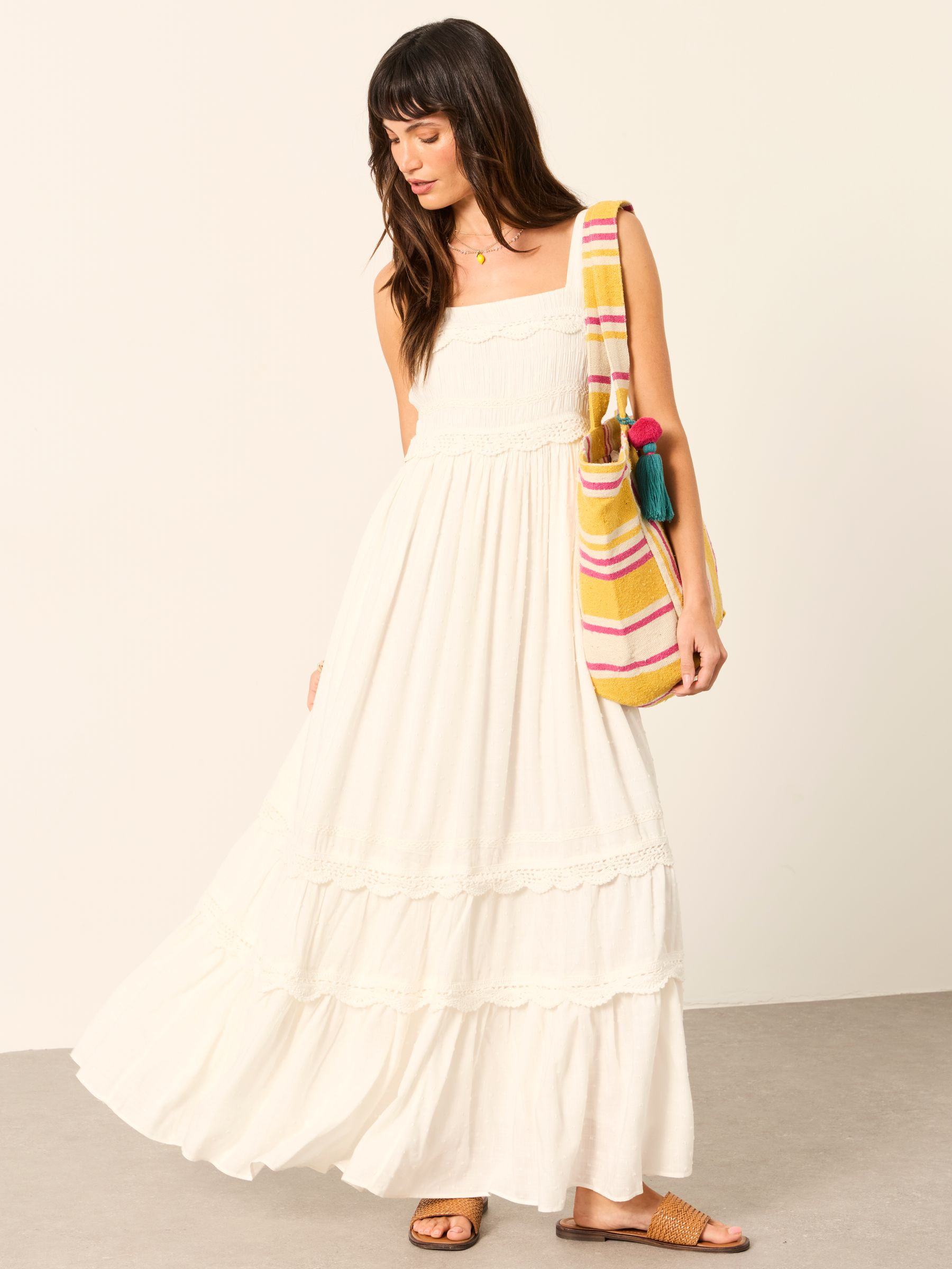 Clara Ivory Regular Dobby Midi Dress | Fat Face