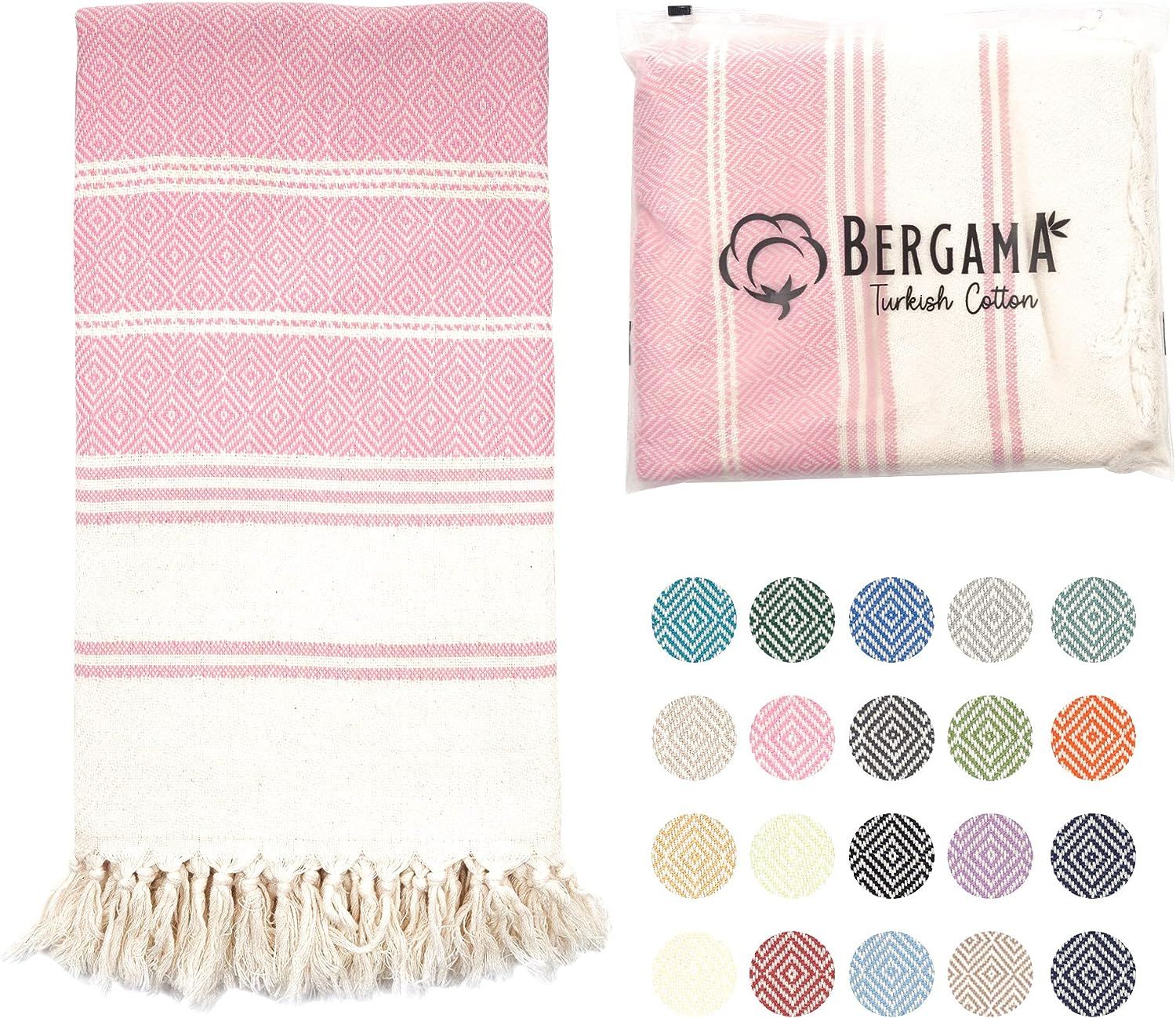 BERGAMA Turkish Beach Towel | 100% Cotton, Prewashed, 38 x 71 Inches | Quick Dry, Sand Free, Ligh... | Amazon (US)