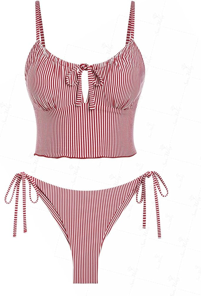 seamoly Colorblock Stripes Tie Side Tankini Set | Amazon (US)