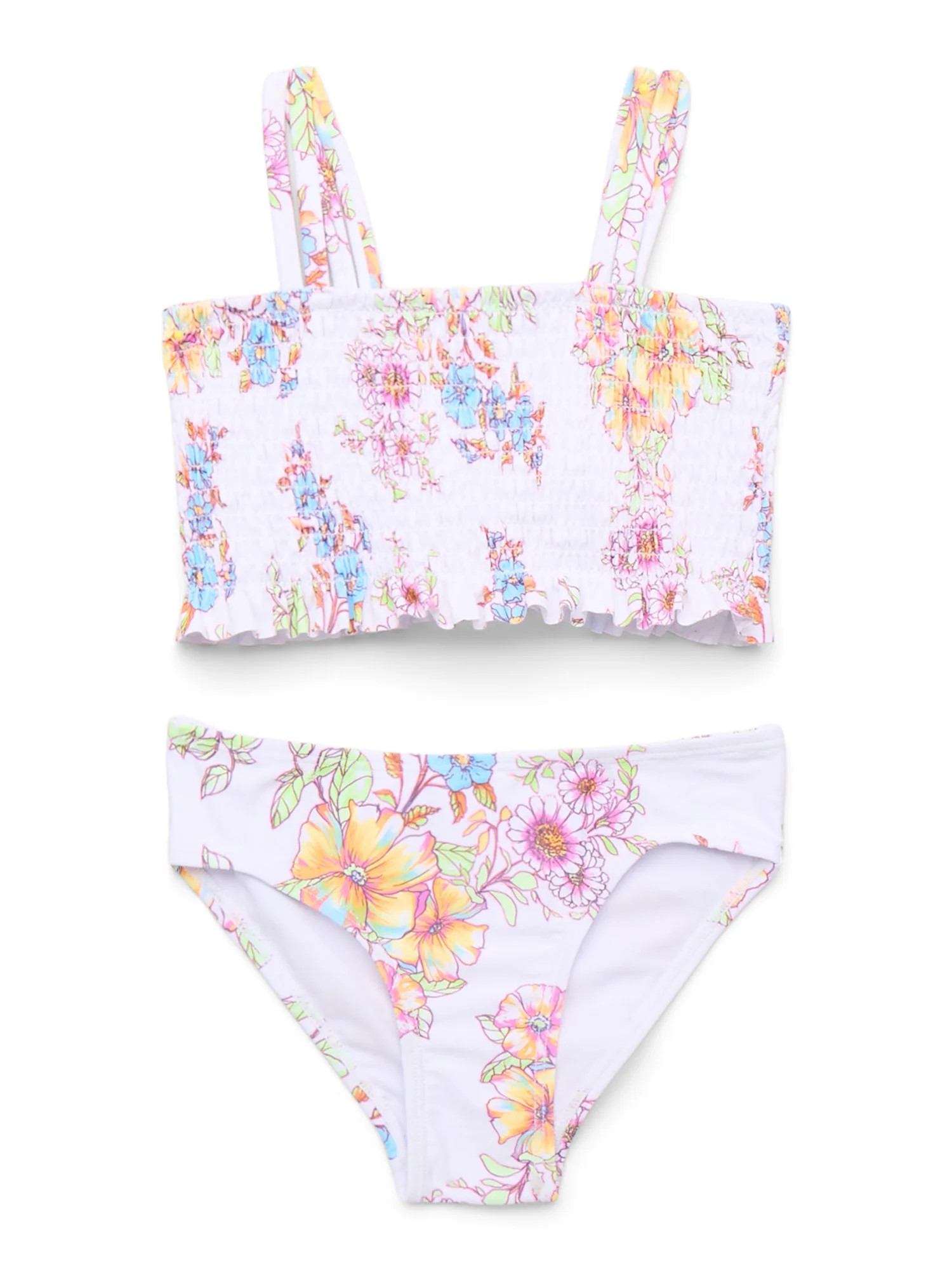 Jessica Simpson Girls Smocked Ruffle Hem Swimsuit Set, 2-Piece, Sizes XS-XL | Walmart (US)