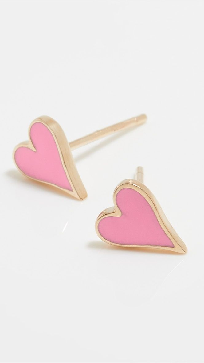 14k Mini Enamel Heart Studs | Shopbop