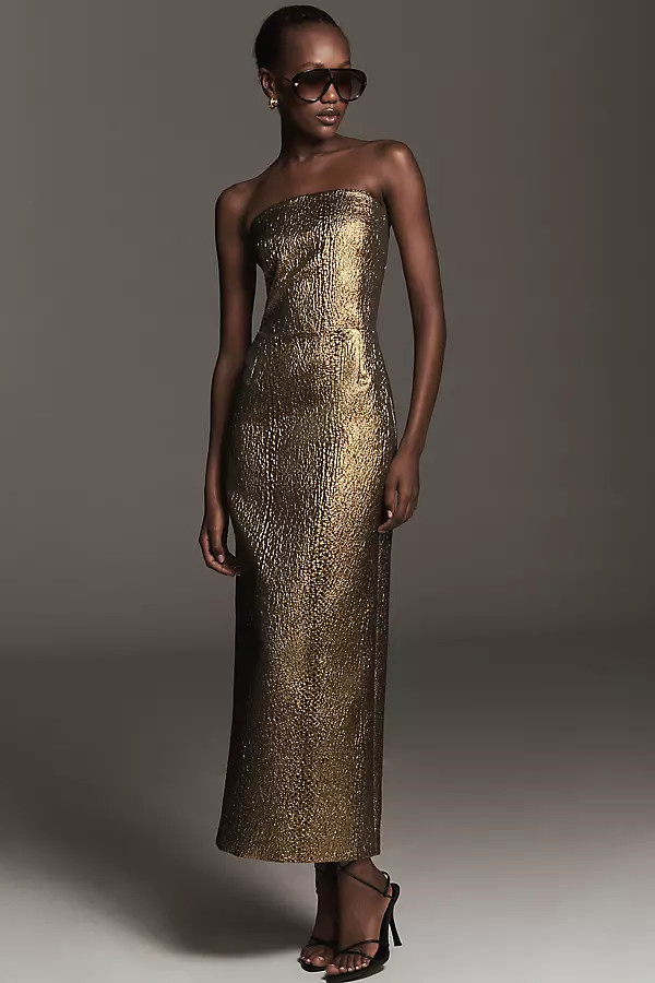 Verdelle Strapless Metallic Midi Dress | Anthropologie (US)