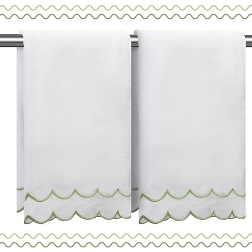 RRBXIA 100% Cotton Hand Towels for Bathroom 2 Pcs Scalloped Hand Towels 16 * 27 Inch Embroidered Decorative 600 GSM Soft Absorbent Bath Towel for Spa Yoga Hotel Sport (Sage Green) | Amazon (US)