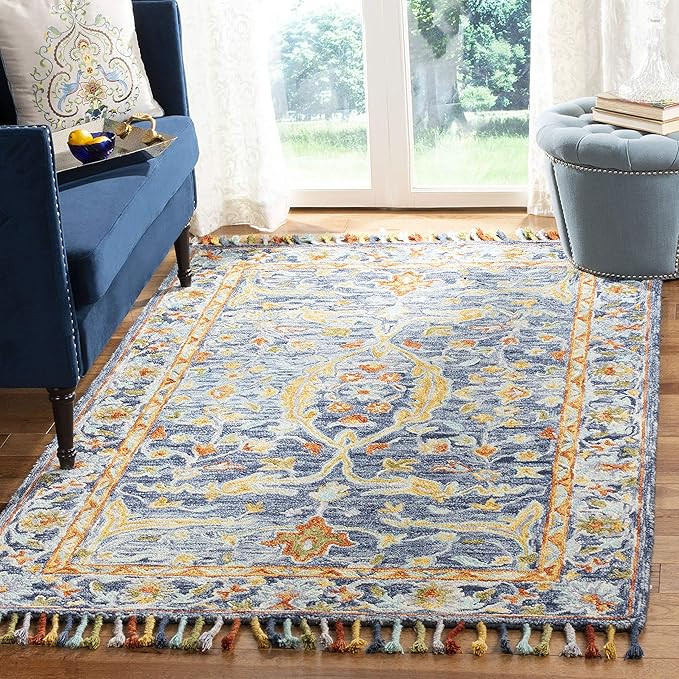 SAFAVIEH Aspen Collection 3' x 5' Blue / Rust APN116M Handmade Boho Braided Tassel Wool Area Rug | Amazon (US)