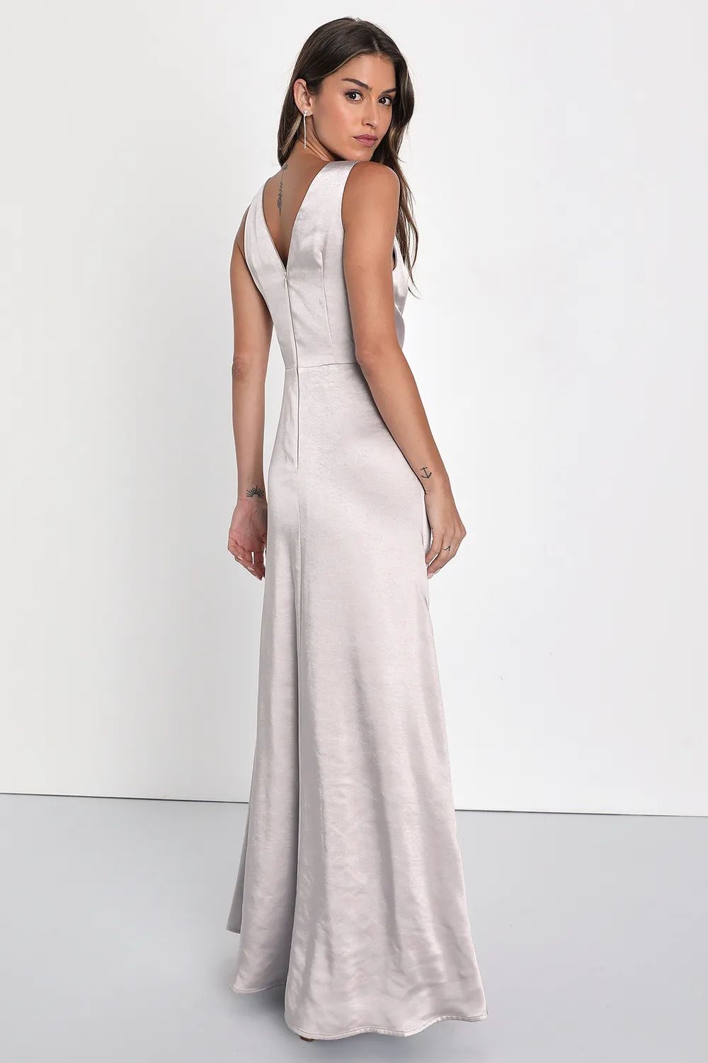 Perfect Refinement Grey Satin Sleeveless Pleated Maxi Dress | Lulus (US)