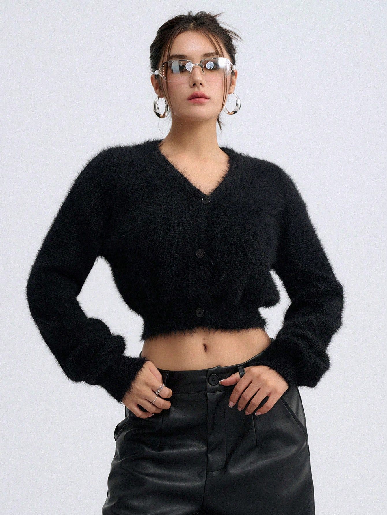 DAZY Drop Shoulder Crop Fuzzy Cardigan | SHEIN USA | SHEIN