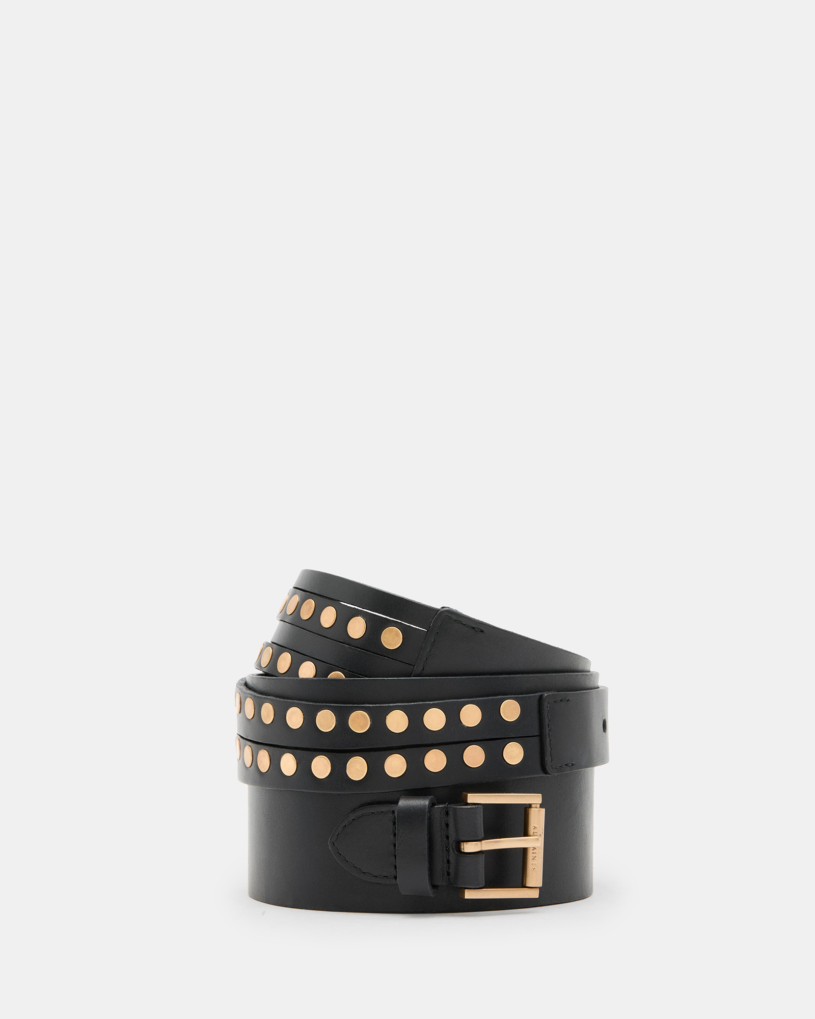 Leonie Wide Studded Leather Belt BLACK/WARM BRASS | ALLSAINTS | AllSaints UK