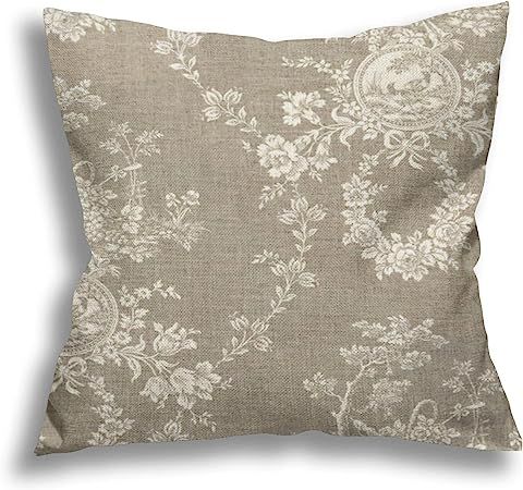 Throw Pillow Cases Cover Tan French Country Toile Pillow Cover with Zipper Square Floral Slipcove... | Amazon (US)