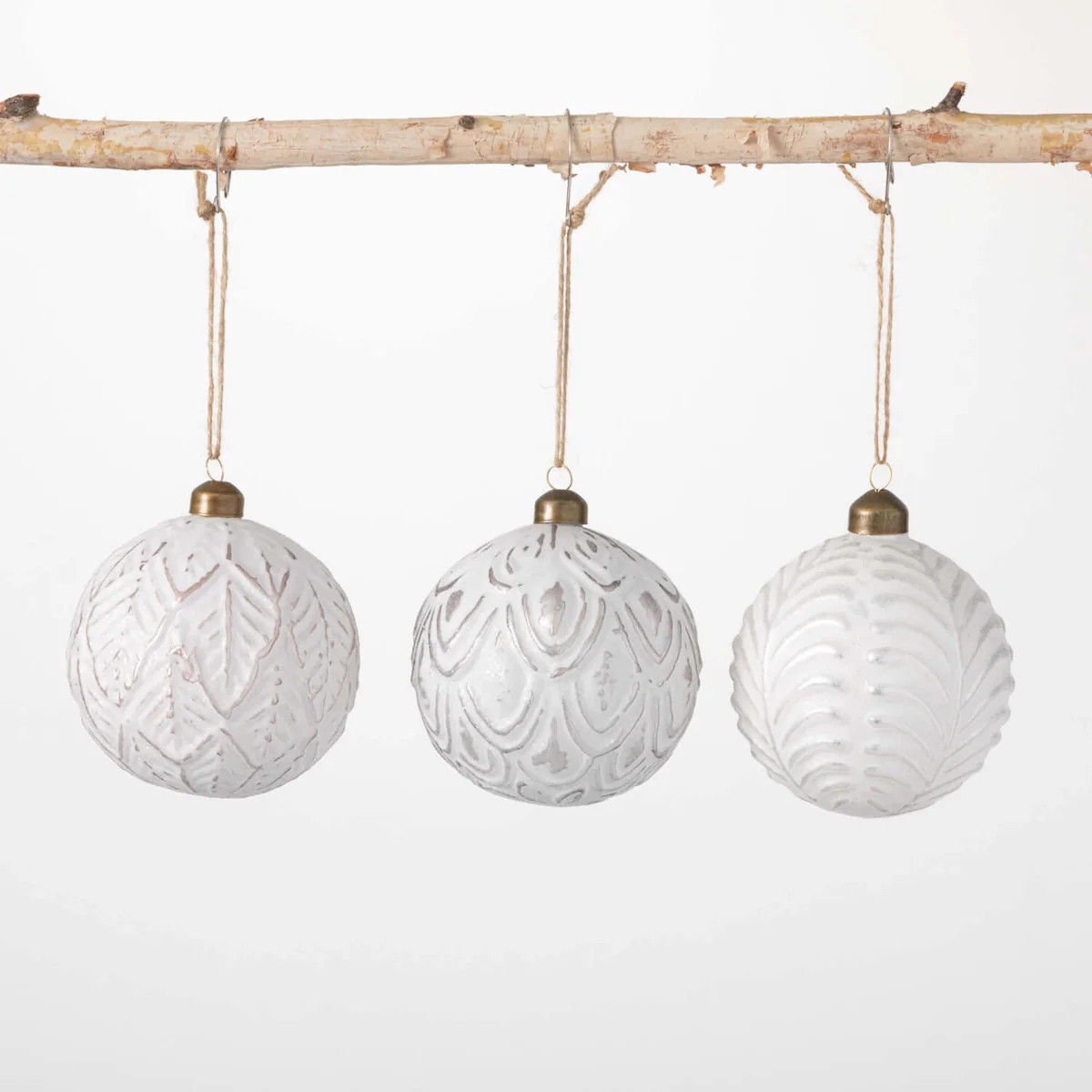 White Patterned Ornament Set 3 | Sullivans Home Decor