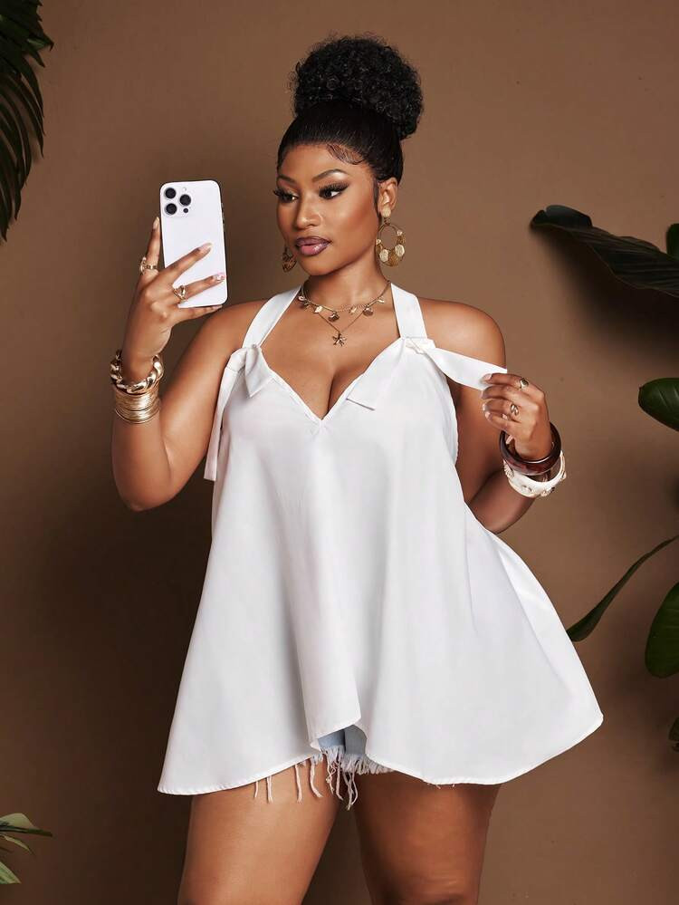 Maweii Plus Size Women Versatile Fashion Minimalist Elegant Romantic Halter Neck Camisole | SHEIN