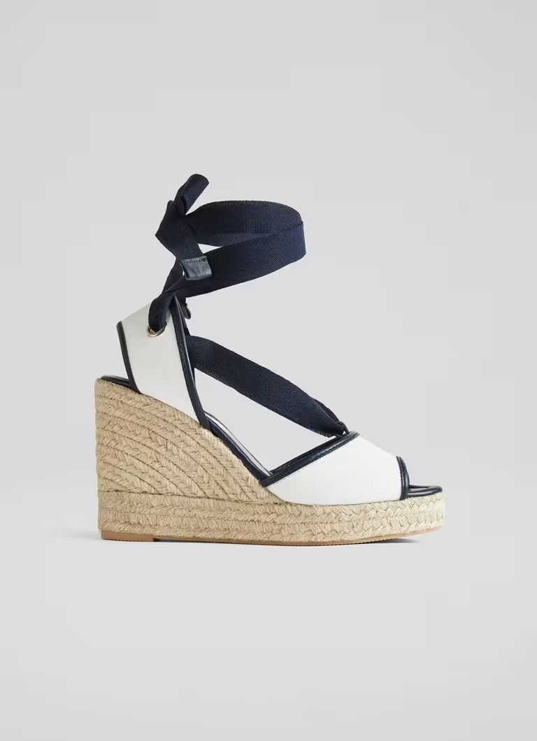 Chiara Ecru and Navy Canvas Espadrille Wedges | L.K. Bennett (UK)