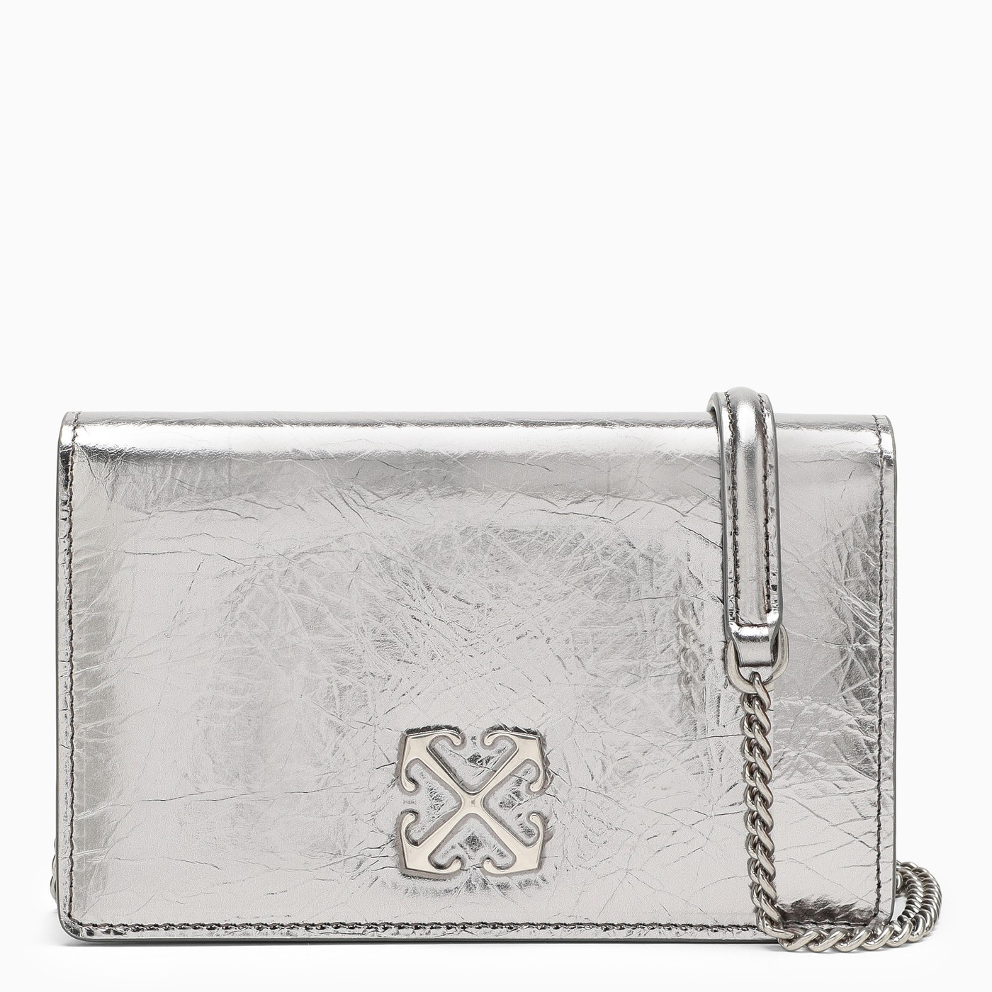 Cracked metallic leather shoulder clutch | The Double F