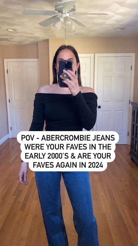 My favorite Abercrombie jeans! Size down! Regular length is Perfect length for petites. If you’re not petite, get long! Top is old 🥲