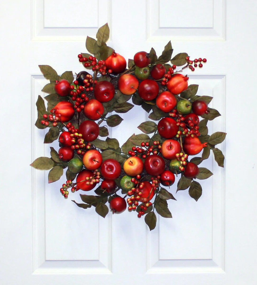 20" Artificial Mixed Apple Pomegranate & Leaf Wreath on Natural Twig Base | Wayfair North America