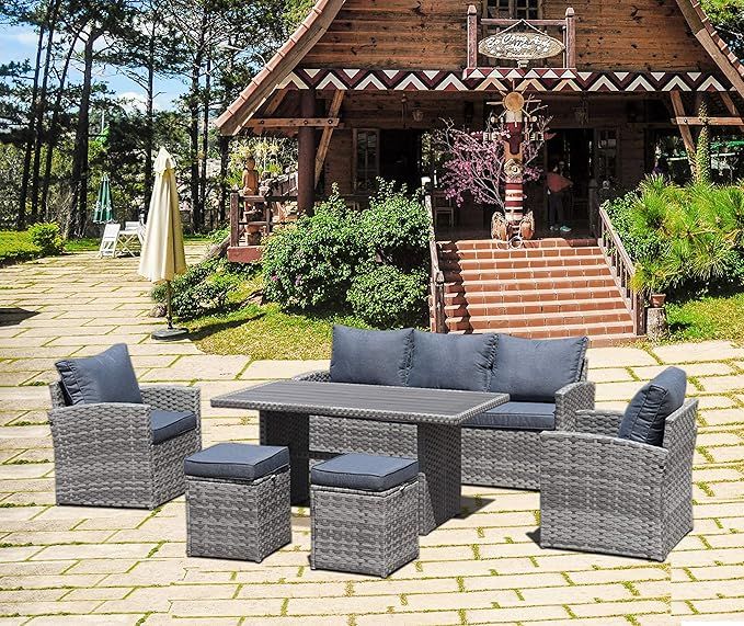 Morhome 6 Piece Outdoor Set 7 Person Sitting Group, Conversation Sofa, PE Rattan Patio Sectional ... | Amazon (US)