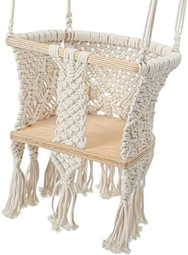 Macrame Baby Swing Outdoor Seat with Belt, Ceiling Hanging Set, Storage Bag Baby Hammock Swing Ch... | Amazon (US)