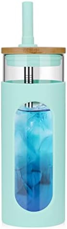 Tronco 22oz Glass Tumbler with Bamboo Lid and Straw, Glass Cup For Boba,Iced Coffee,Smoothie, Spi... | Amazon (US)