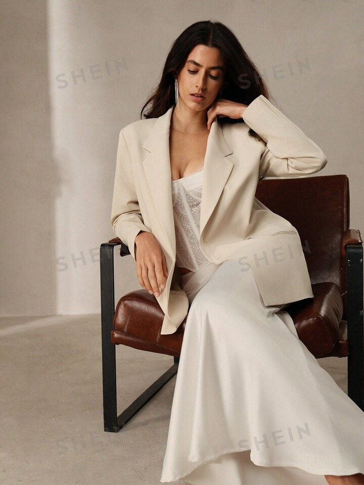 Anewsta Women's Double-Breasted Suit Collar Simple Workwear Suit Jacket | SHEIN