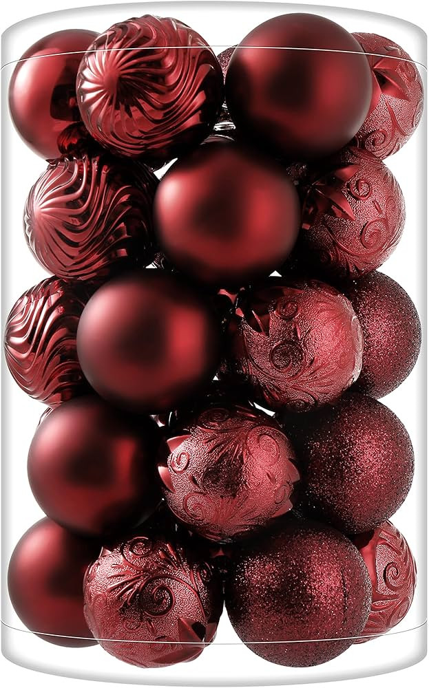 34ct Burgundy Christmas Ball Ornaments Shatterproof Plastic Christmas Tree Decorations for Xmas Party Home Office Holiday Decor -Medium Size (2.36"/ 60mm) | Amazon (US)