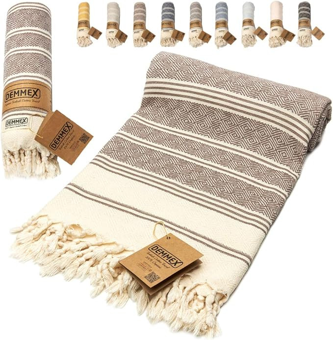 DEMMEX Certified 100% Organic Cotton & Organic Dye Prewashed XL Diamond Weave Turkish Cotton Towe... | Amazon (US)