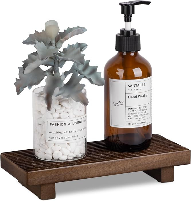Bathroom Tray Farmhouse Decor Pedestal Stand Wood Riser Display Kitchen Accessories Soap Holder f... | Amazon (US)