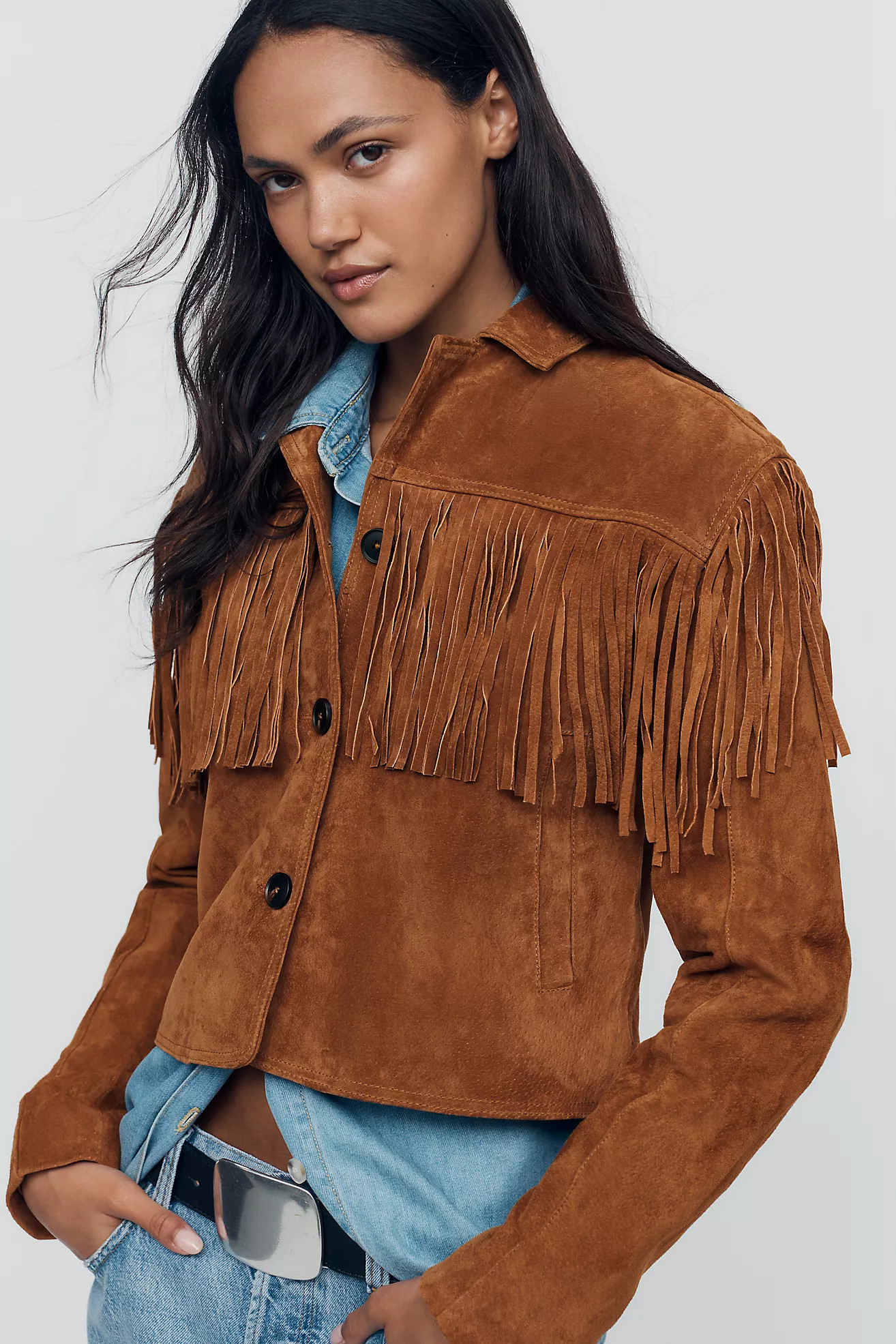 BLANKNYC Smoked Paprika Suede Fringed Jacket | Anthropologie (US)