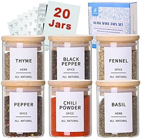 Glass Spice Jars with Bamboo Lids - 20 Pcs Thicken(2.4mm) 4oz Airtight Seasoning Containers with 131 | Amazon (US)