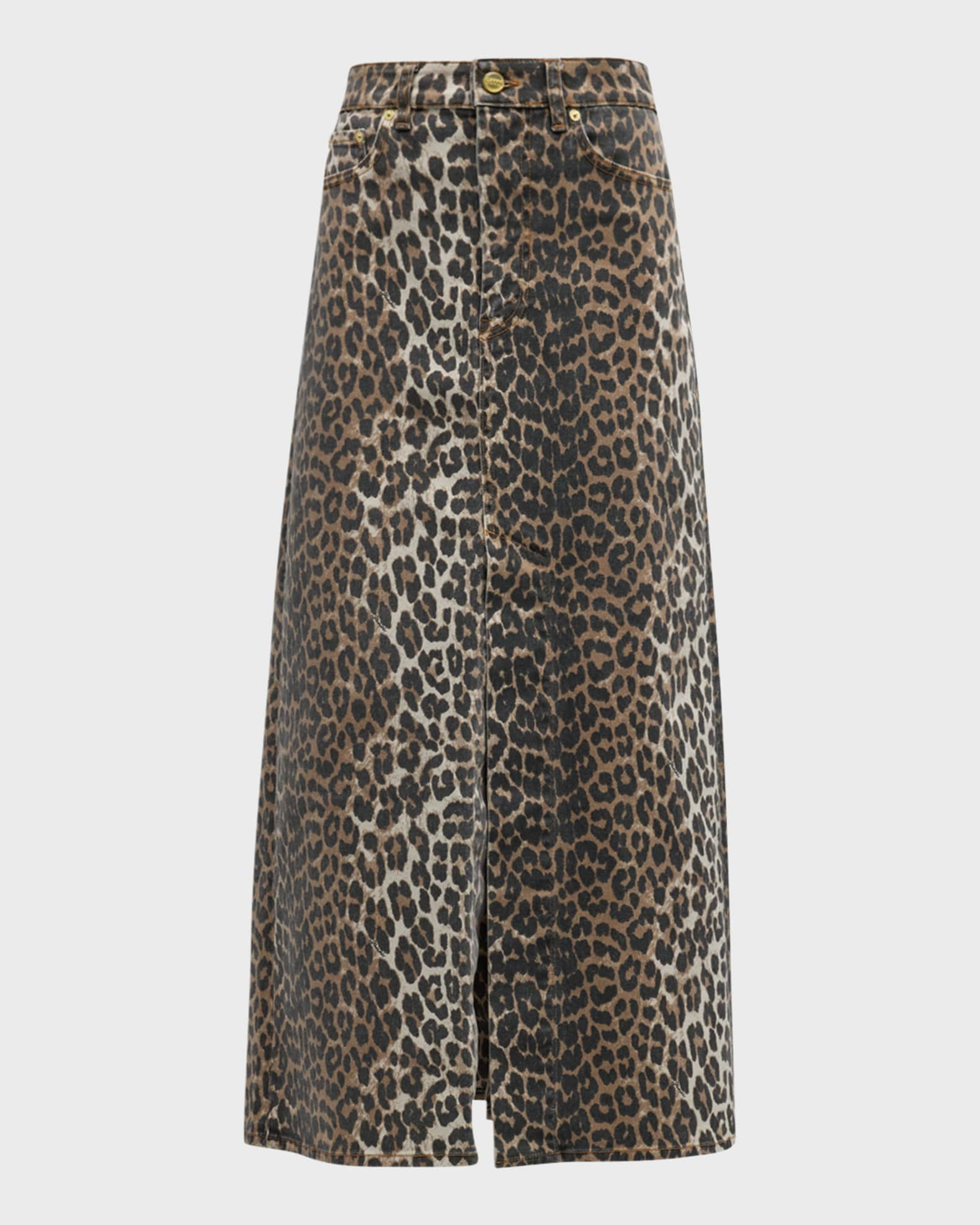 Leopard-Print Denim Maxi Skirt | Neiman Marcus