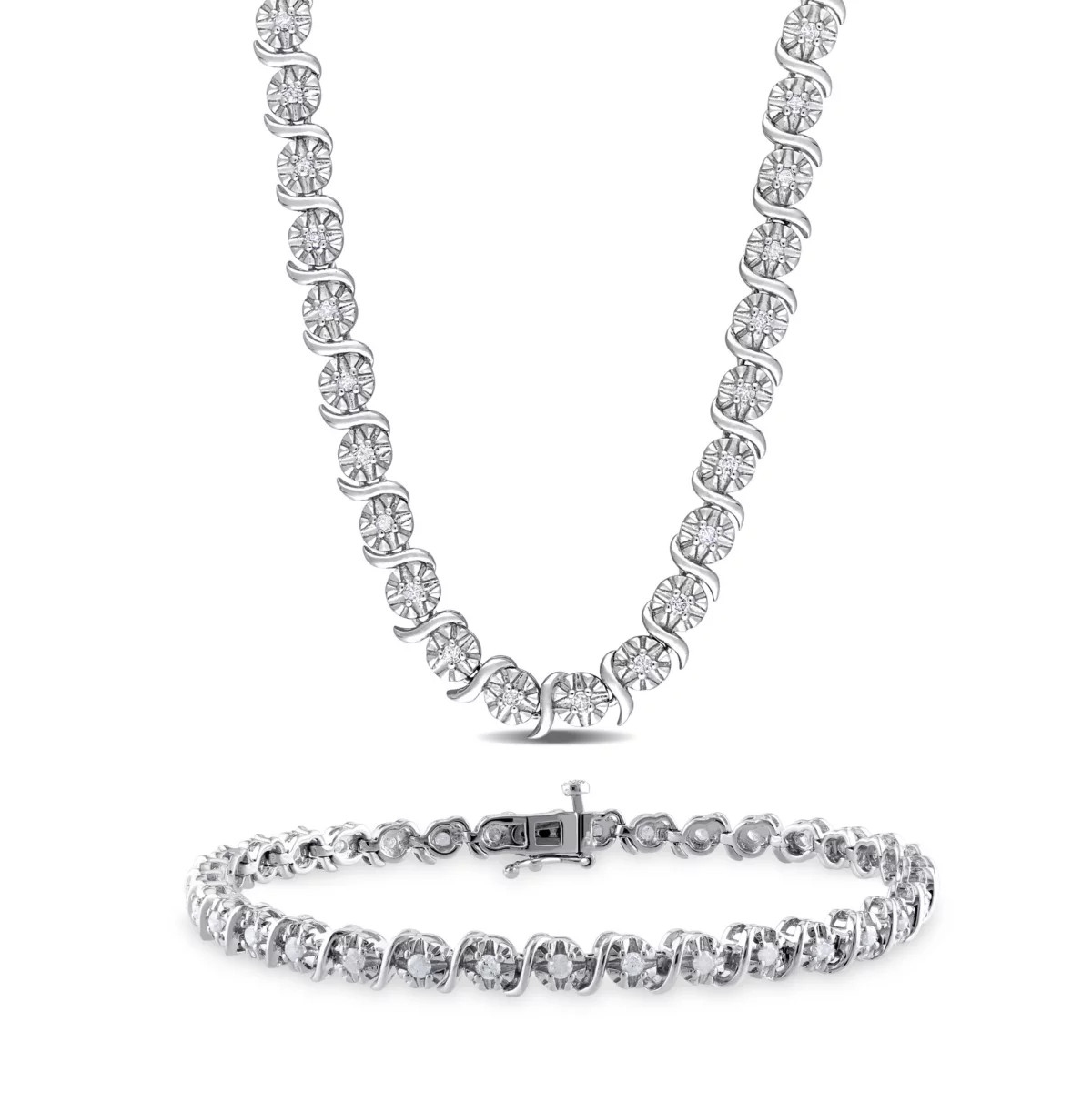 2-Pc Set of 1.48 ct. t.w. Diamond Tennis Bracelet and Necklace in Sterling Silver | Belk