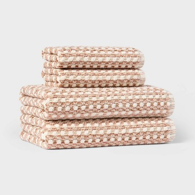 4pc Value Bathroom Towel Bundle Set (2 Bath + 2 Hand) Tan Pattern - Threshold™ | Target