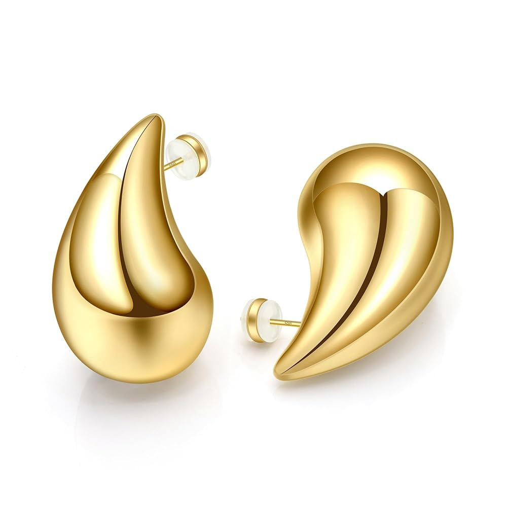 Ava Riley Chunky Gold Earrings, Small Gold Teardrop Earrings for Women, Chunky Silver Ear Studs T... | Amazon (US)
