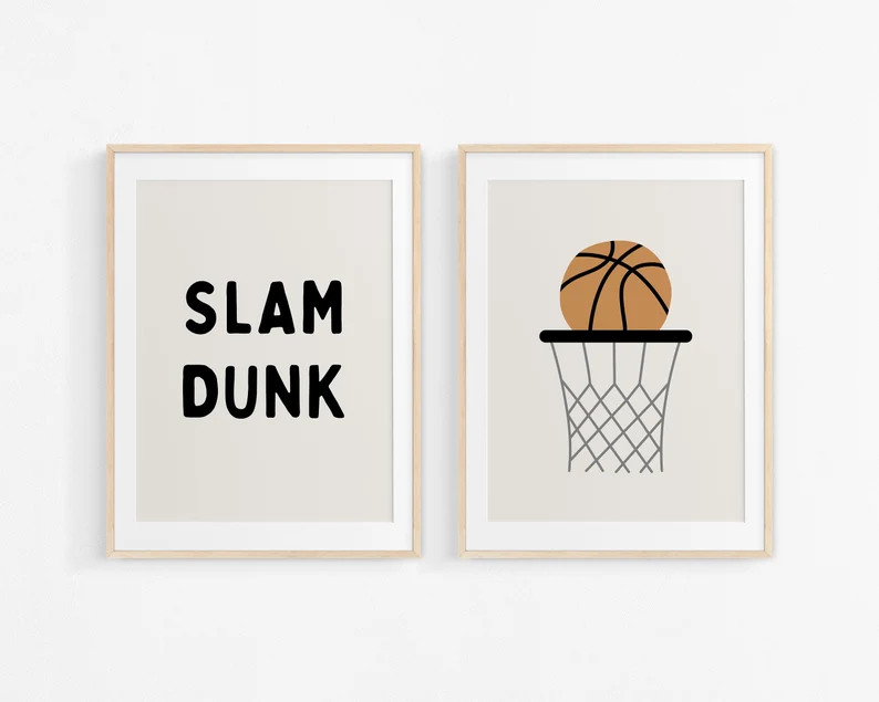 Slam Dunk Basketball Gallery Wall Set of 2 Downloadable Prints, Monochrome Boy Nursery Decor, Kid... | Etsy (US)