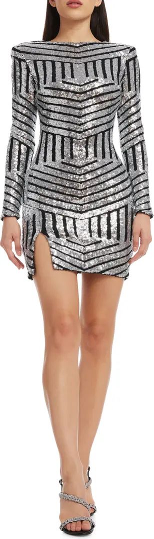 Nathalia Sequin Directional Stripe Long Sleeve Cocktail Minidress | Nordstrom