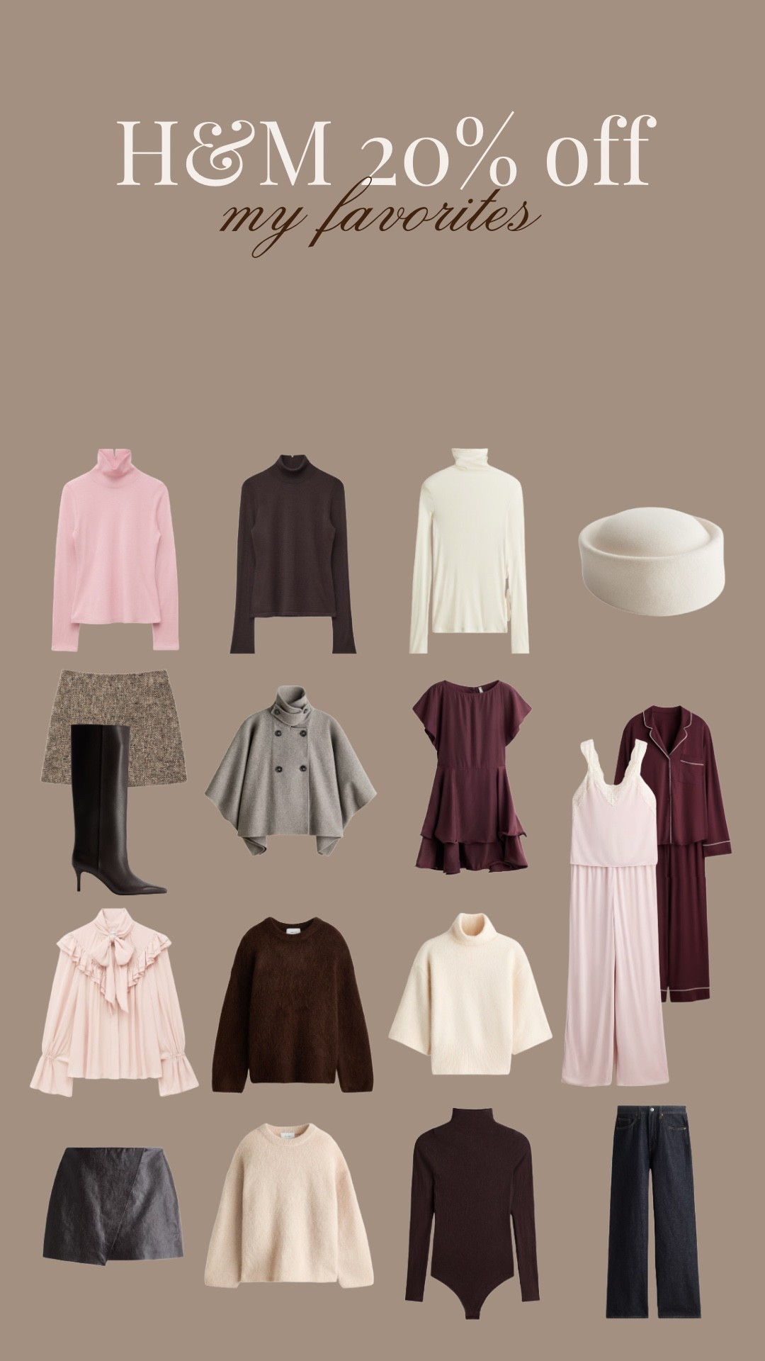 H&M 20% off everything! 🤎🤍

Sharing my favorite new H&M pieces for the upcoming season, now with 20% off! Featuring cozy turtlenecks, rich burgundy accents, romantic knitwear, and effortless everyday essentials for the ultimate transitional capsule wardrobe.

#LTKFashionMonth #LTKeurope #LTKautumn