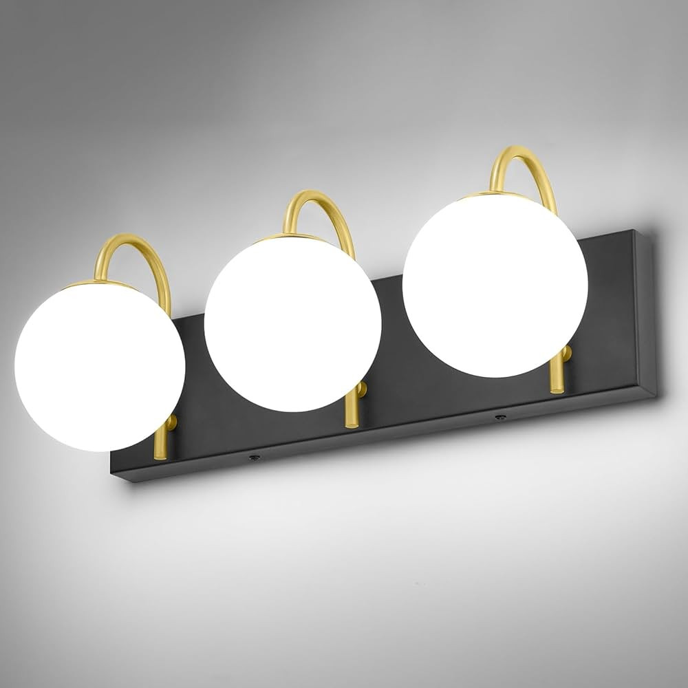 Mid Century Modern Bathroom Light Fixtures, Bathroom Vanity Lights 3-Light Black and Brass Gold V... | Amazon (US)