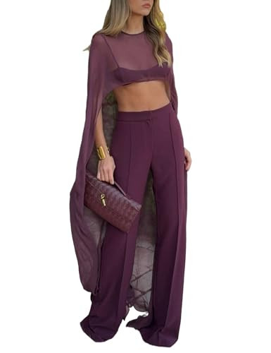 Hedovan Women Chiffon Cape Poncho Sheer Mesh Long Shawl Wrap High-Low Capelet Bridal Wedding Evening Dress Cover Up(Wine Red Flowy,One Size) | Amazon (US)