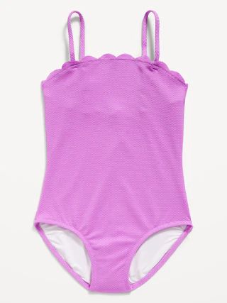 Bandeau Scallop-Trim One-Piece Swimsuit for Girls | Old Navy (US)