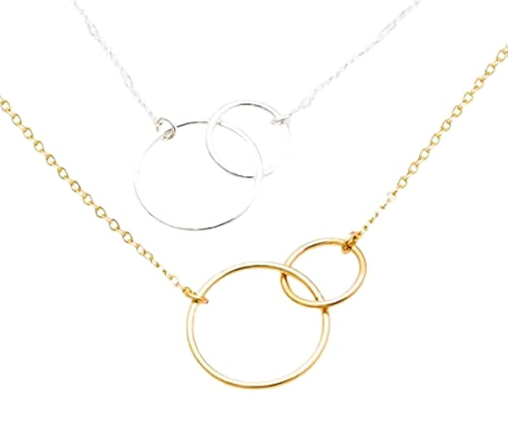 Interlocking Circle Necklace, Double Circle Pendant Necklace, 2 Entwined Ring Necklace, Minimalis... | Amazon (US)