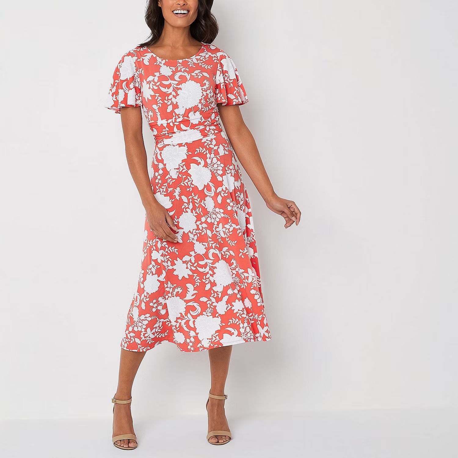 new!Perceptions Short Sleeve Floral Midi A-Line Dress | JCPenney
