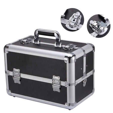 GHP 14.4""x8.7""x9.8"" Black Aluminum ABS Professional Makeup Organizer Cosmetic Case | Walmart (US)