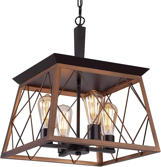 Q&S Farmhouse Rustic Chandeliers,Antique Geometric Pendant Light,Bronze+ ORB,4-Lights Industrial ... | Amazon (US)