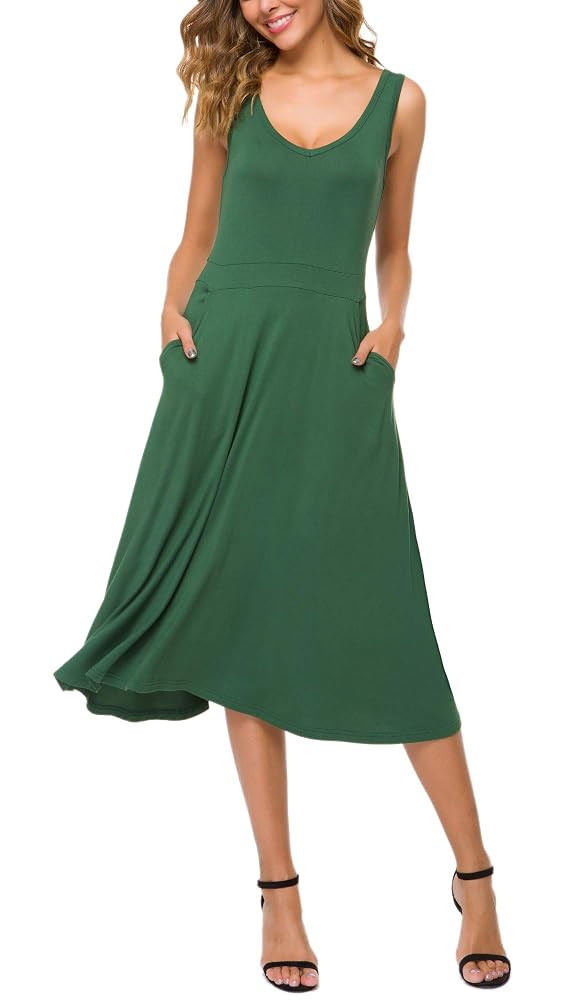 Urban CoCo Women's Summer Casual Sleeveless Flared Midi Dress Swing T-Shirt Dresses with Pockets | Amazon (US)