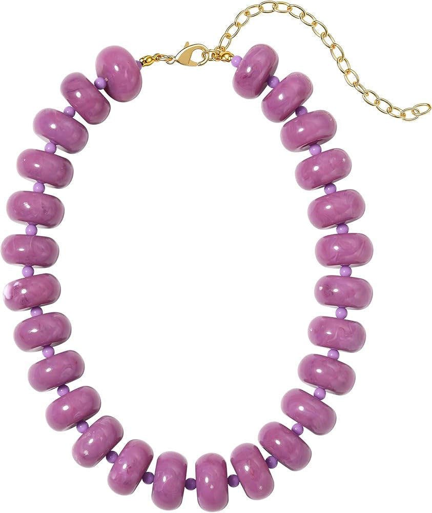 Chunky Bead Necklace for Women,Stone & Oversized Beaded Necklaces,Bold Statement Chain,Large Bead... | Amazon (US)