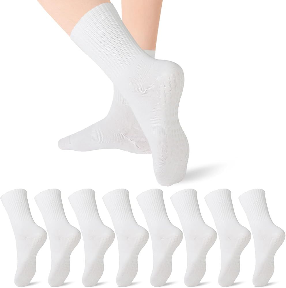 Pilates Socks with Grips for Women Yoga Non Slip Socks Grippy Socks for Athletic 4 Pairs White Ba... | Amazon (US)