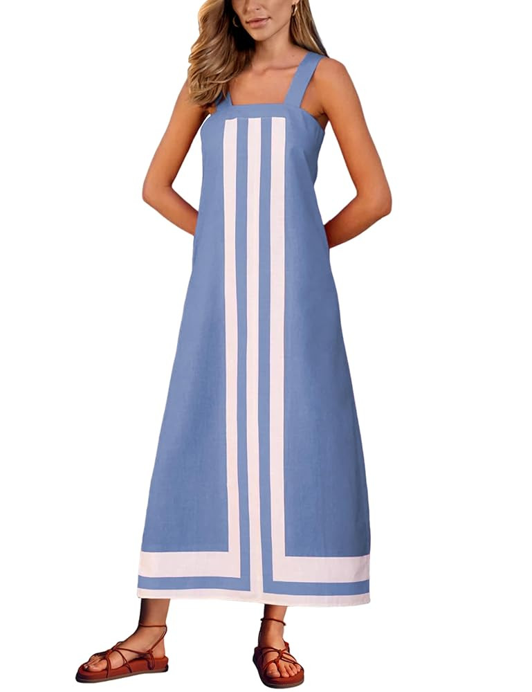 Ailoqing 2025 Women Bohemian Floral Dress Summer Casual Color Block Maxi Beach Overall Dress Cove... | Amazon (US)